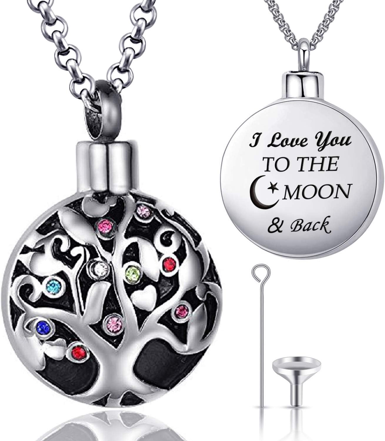 MUERDOU Family Tree of Life Cremation Jewelry I Love You to the Moon and Back Urn Necklaces for Ashes Keepsake Holder Memorial Necklace Pendant