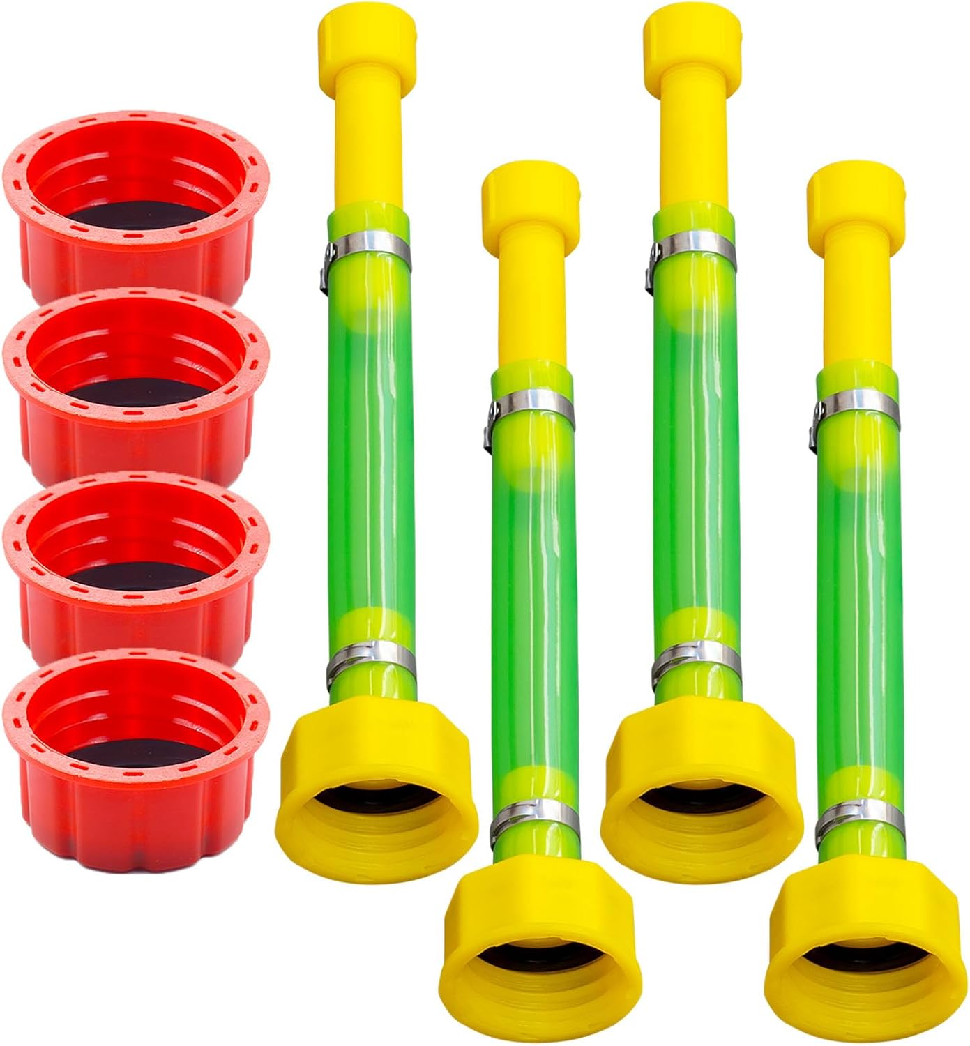 4 PCS 10" Gas Can Spout Replacement & Universal red Gas Cap, Compatible with Midwest/Scepter 1/2/5/10 Gallon Fuel Jugs (1.75"-1.8" Threads) - Leak-Proof PVC Hose & Durable Replacement Caps