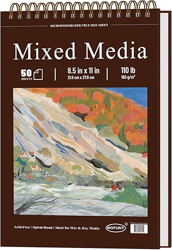 Miniatura 13 de Cuaderno de bocetos para medios mixtos de 9" x 12" - Cuaderno de bocetos multimedia de tapa dura, encuadernado en espiral, 60 hojas de papel