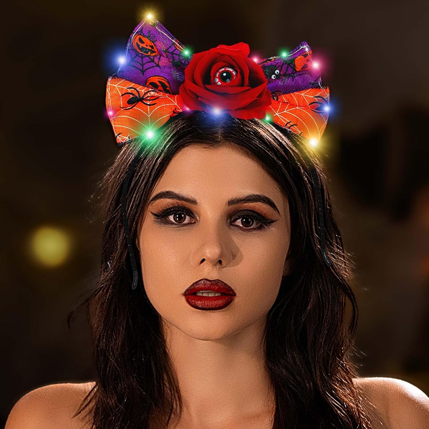 Rave Leg Wrap Black Butterfly Lace Rhinestone & Festival Headbands Bow Hair Band Skull Light UP Cosplay Accessories image 3