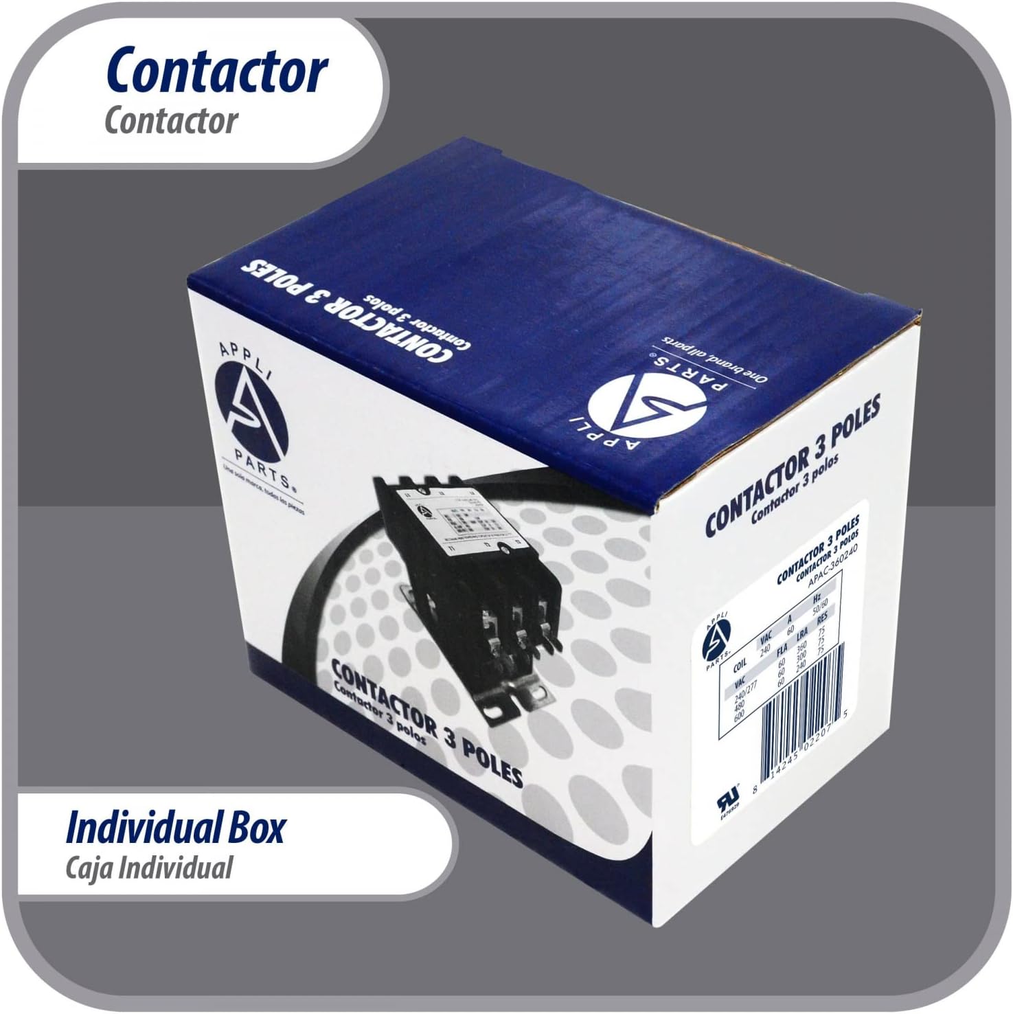 Appli Parts APAC-360240 Heavy Duty 3 Poles Contactor 60 Amp 240 Volts Coil Replacement for ac Compressor and Electrical Applications UL Certified 476929
