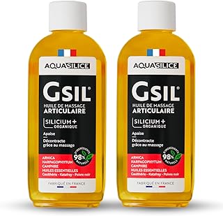 GSIL - Huile de Massage Articulaire Chauffante - Lot de 2 x 100 ml - Silicium Organique, Arnica, Harpagophytum & Huiles Essentielles - Soulage, Relaxe & Dénoue les Tensions - Fabriqué en France