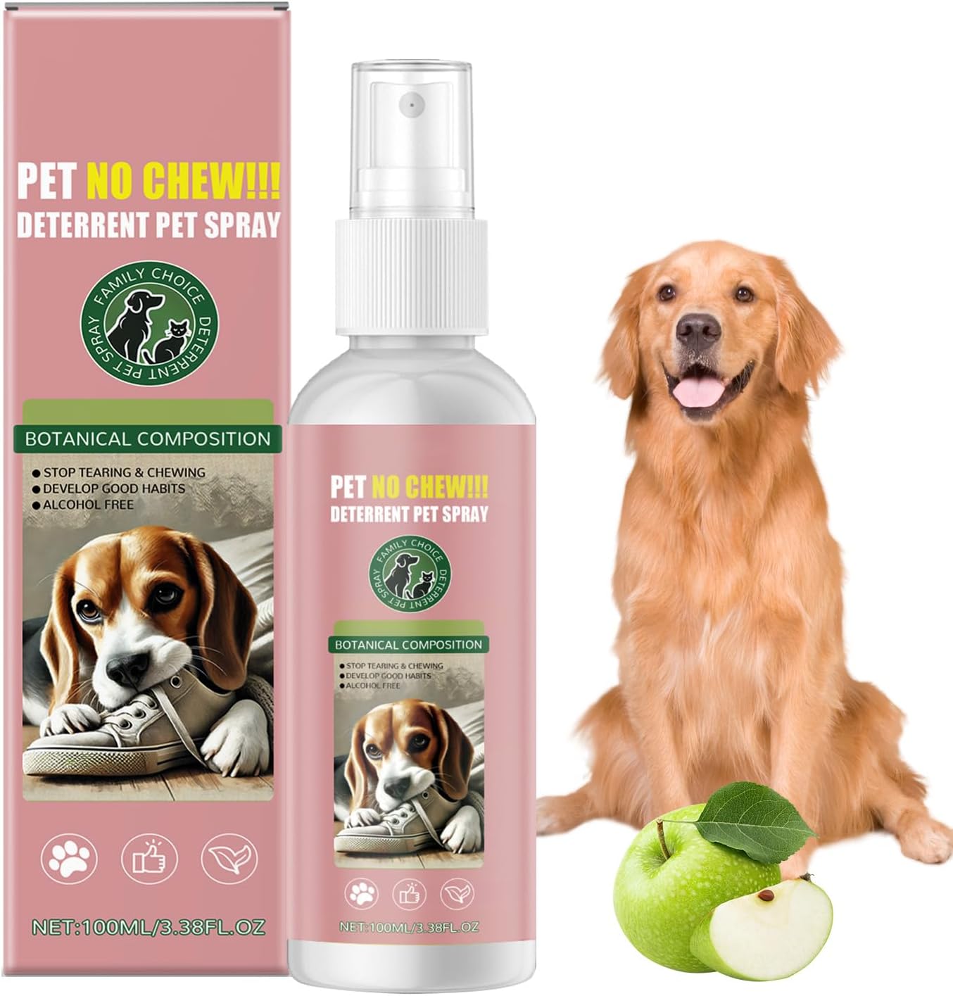 Bitter Apple Spray for Dogs to Stop Chewing No Chew Spray for Dogs Effectively Protect The Safety of Furniture,Plant,Shoes, Etc Safe and Alcohol-Free (Hot Pink)