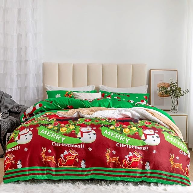 ARITRADERSLTD Christmas Merry Santa Duvet Cover Set with Pillowcase - Polycotton Xmas Holiday Bedding Sheet Quilt Covers Single Double king Super (Merry Santa, Single)