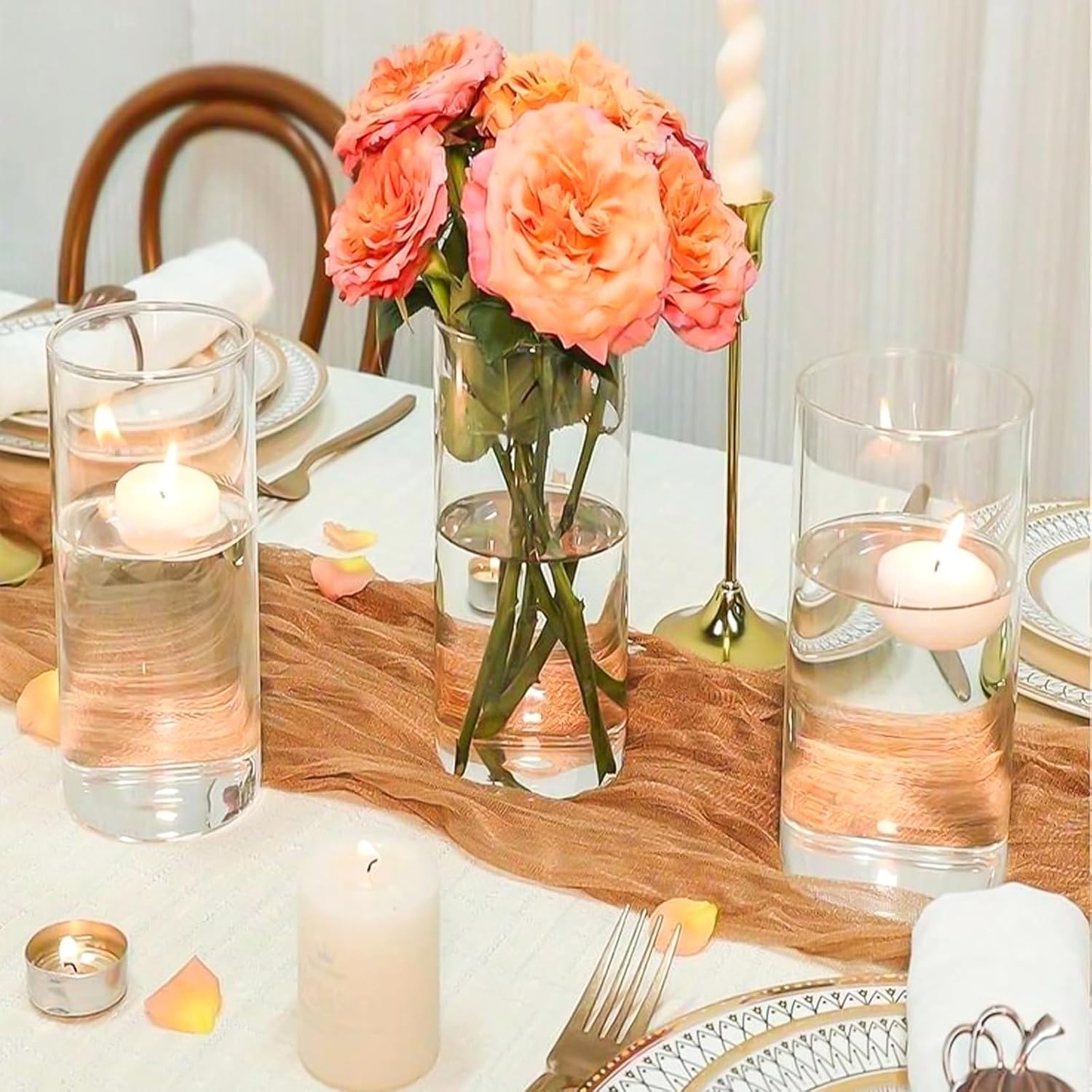 15Pack Glass Cylinder Vases for Centerpieces 8 Inch Tall Clear Flower Vases, Glass Hurricane Candle Holder Wedding Decorations, Modern Floating Candle Vase for Party Home Decor(3.35 x 8 Inch)