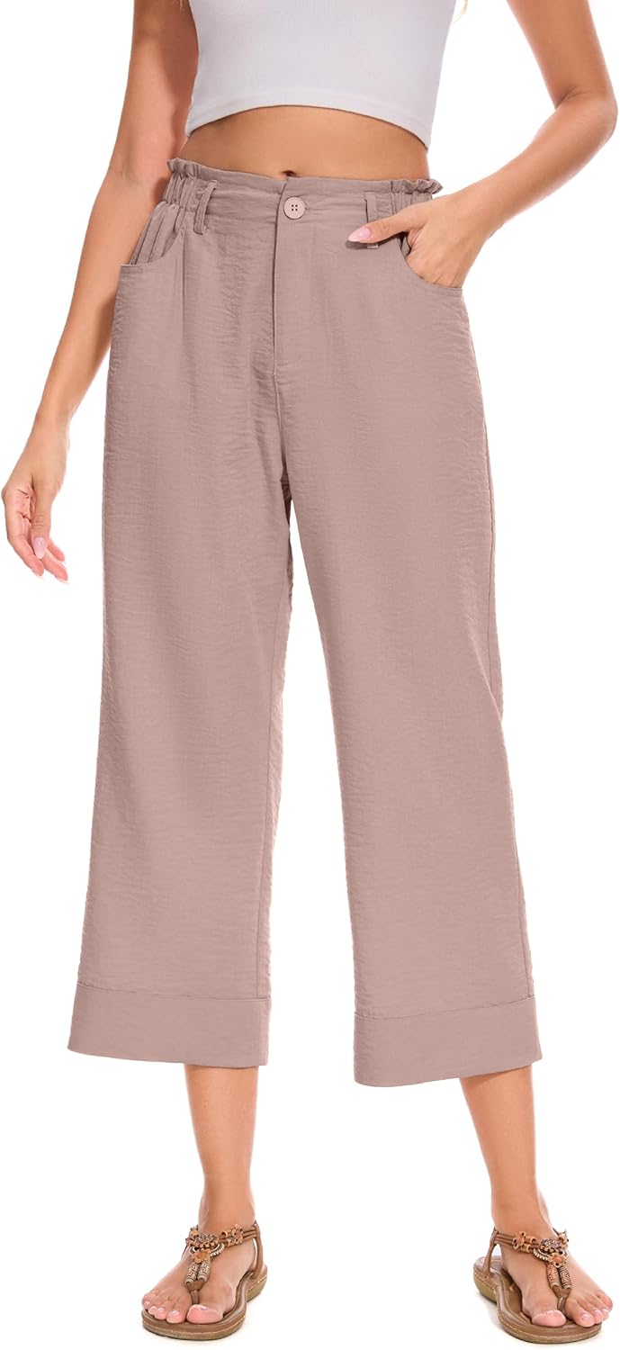 FUNYYZO Women Summer Capri Pants Trousers Pants Drawstring Waist Wide Leg Casual Loose Fit Dressy Pants - Image 4