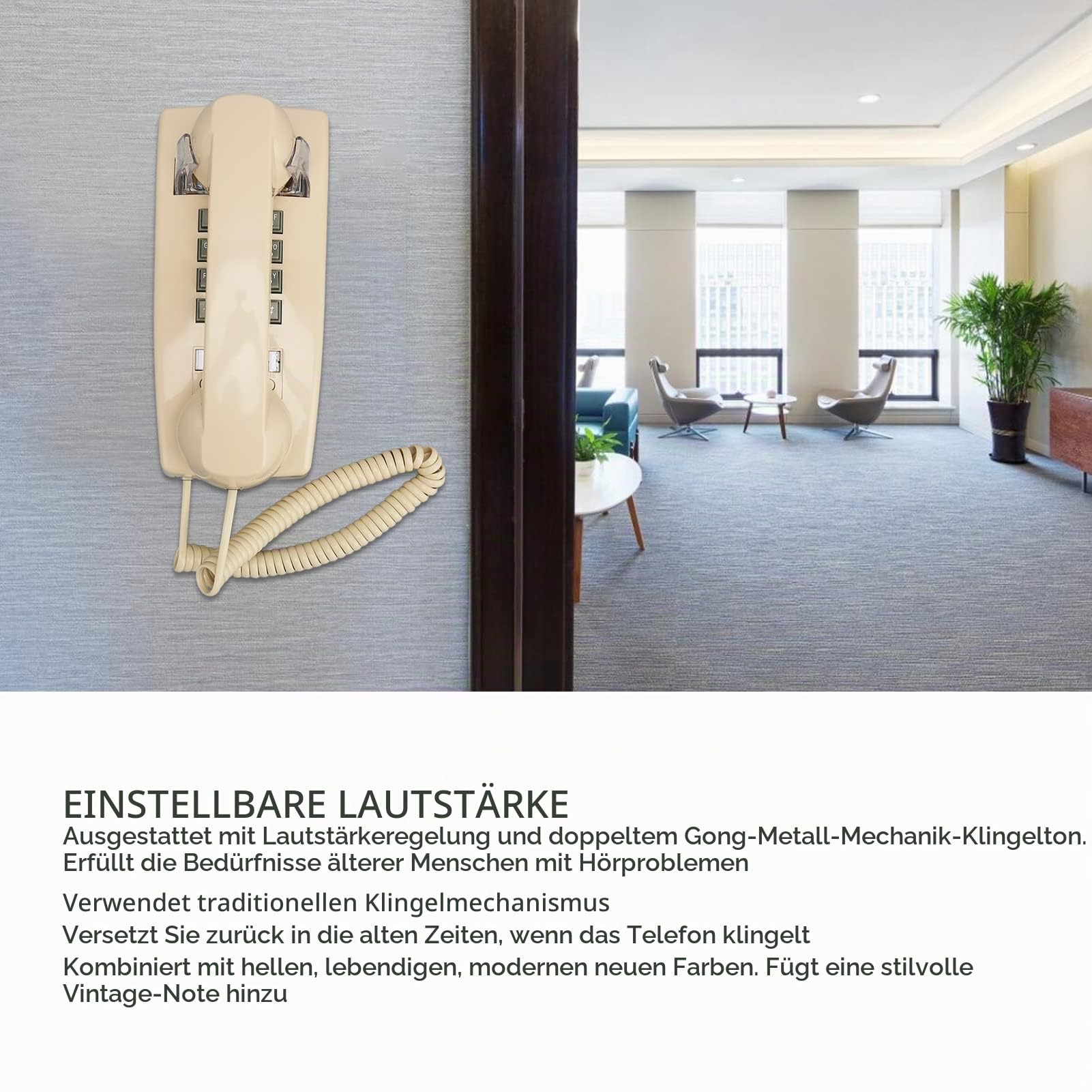 Vintage Wand Telefon, Festnetz Kabel Gebrachtes Telefon mit Lautstärke Regler, Retro-Wand Telefon Im Alten Stil für Home Hotel und Büro