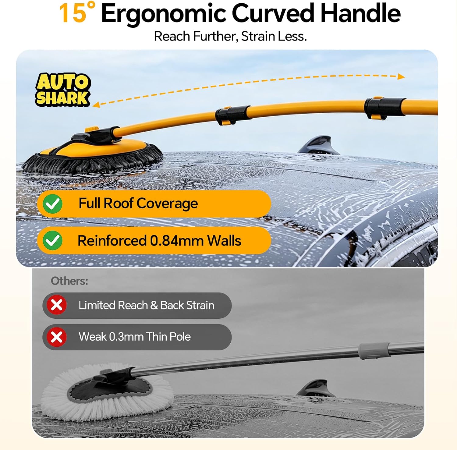 7 in 1 Car Wash Kit with 20L Folding Bucket & Brush, Extendable Car Wash Brush with 40.5" Long Handle, 15° Curved Aluminum Pole, Scratch-Free Microfiber Chenille Mop for SUV Truck RV, Yellow