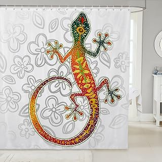 Gecko Bathroom Curtain, Lizard Sunflower Shower Curtain, Reptiles Animal Theme Waterproof Curtains For Stalls, Watercolor Modern Design Bath Curtain For Kids Boys Girls Adult, 72" W x 72" L