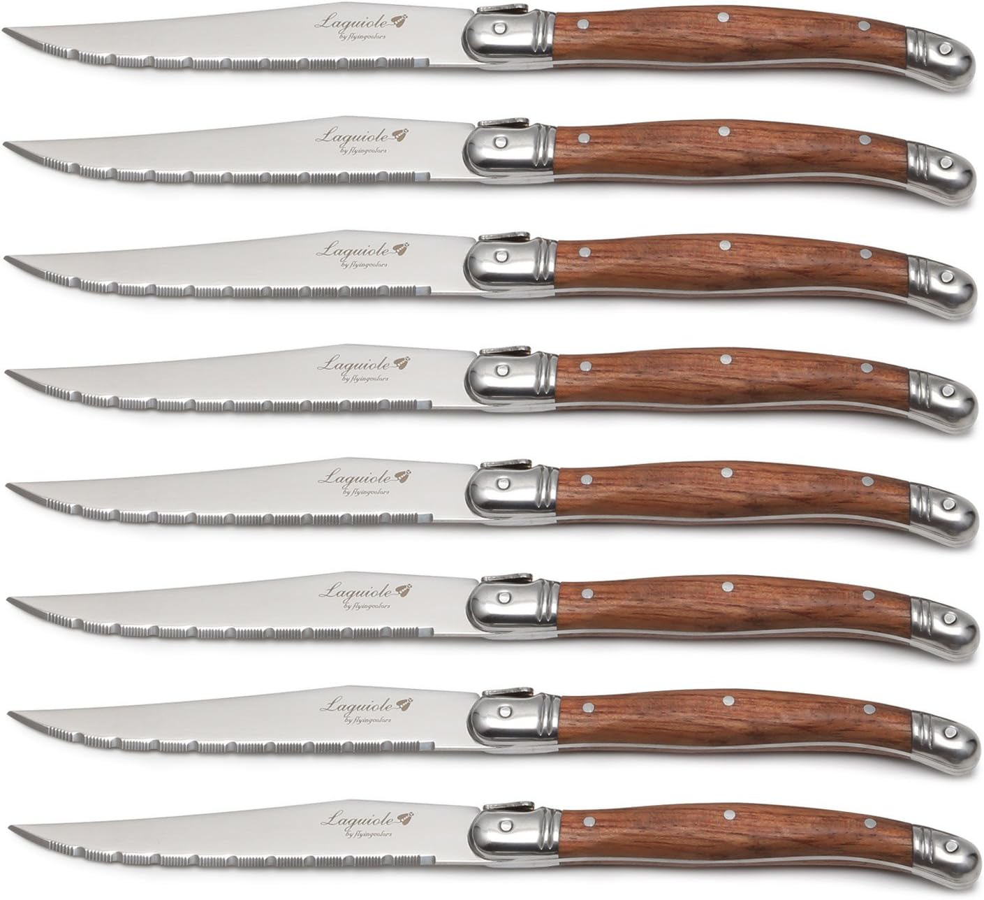 Laguiole By FlyingColors Laguiole Steak Knife Set Stainless Steel Wood Handle,8 Pieces.