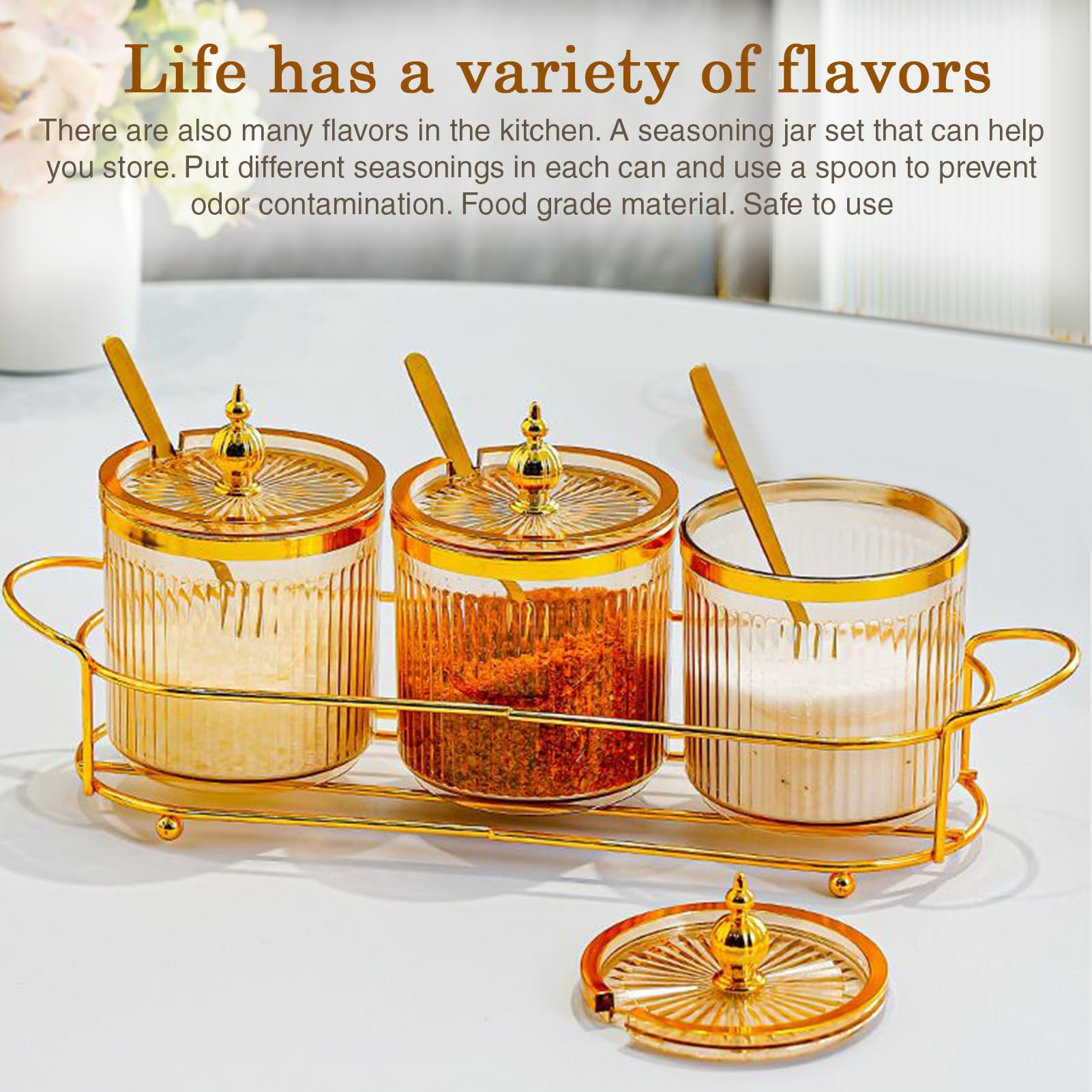 Seasoning Jars Airtight Storage Pot Set, Condiment Bottles with Lid and Spoon Sugar Salt Spices, Compact Seasoning Organizer for Kitchen Pantry Restaurant Fridge Camping Drawe