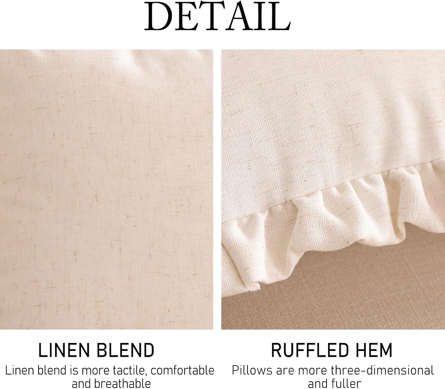 ISAENNE 2 Pcs Classic Ivory White Square Throw Pillow Cover 18"x18", Solid Color Farmhouse Linen Cotton Decor Pillow Cover with Ruffles, Sturdy Throw Pillowcase for Couch Sofa Bed Living Room