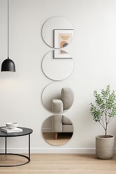 4 Adet Kendinden Yapışkanlı Pleksi Ayna Levha, Kırılmaz Akrilik Duvar Aynası, Dekoratif ve Modern Yapıştırmalı Panel, Hafif Parlak Pleksi Duvar Dekoru, Ev ve Ofis (4, Silver, Yuvarlak 10x10)