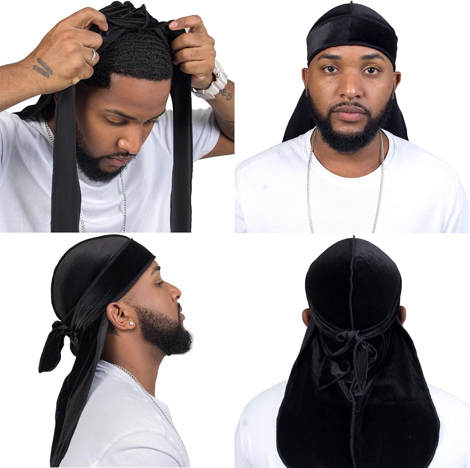 ForceWave Velvet Durag for Men Women – 6 Pack with a Wave Cap, Multi-Colors | 41-inch extended strap, soft stretchable, premium feel, 6 pack bulk, snug fit, for waves, braids, workouts & outfit styling