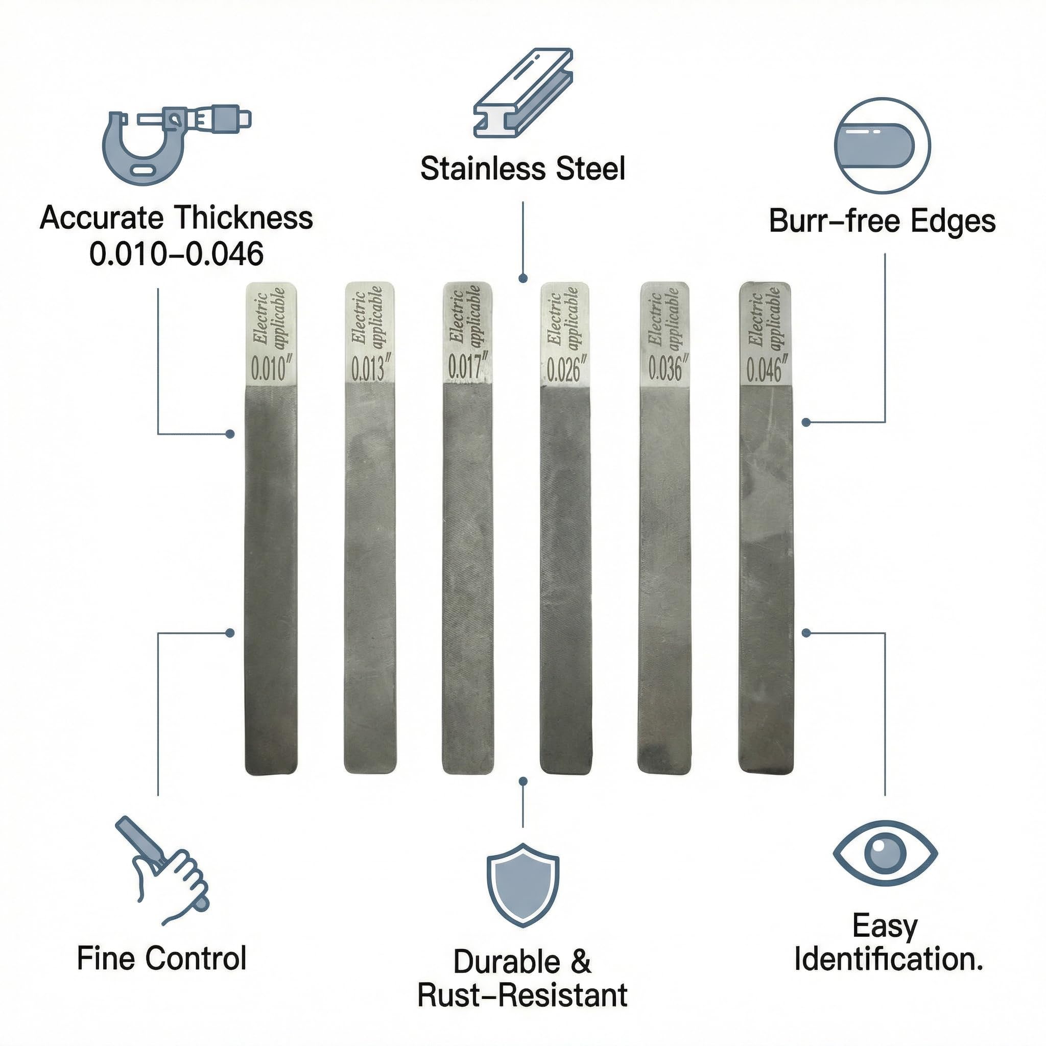 Lot de 6 limes à écrou de guitare en acier inoxydable pour frettes et cornichons - Outils de réparation pour guitare, basse, ukulélé (électrique 10-46)