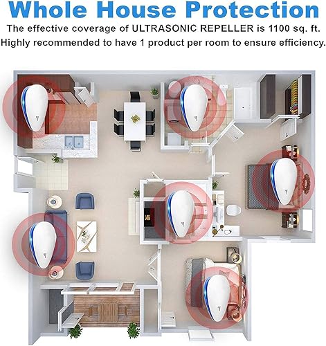 Miniatura 7 de Repelente ultrasónico de plagas paquete de 6 repelente electrónico para interiores para mosquitos arañas ratones hormigas insectos roedores