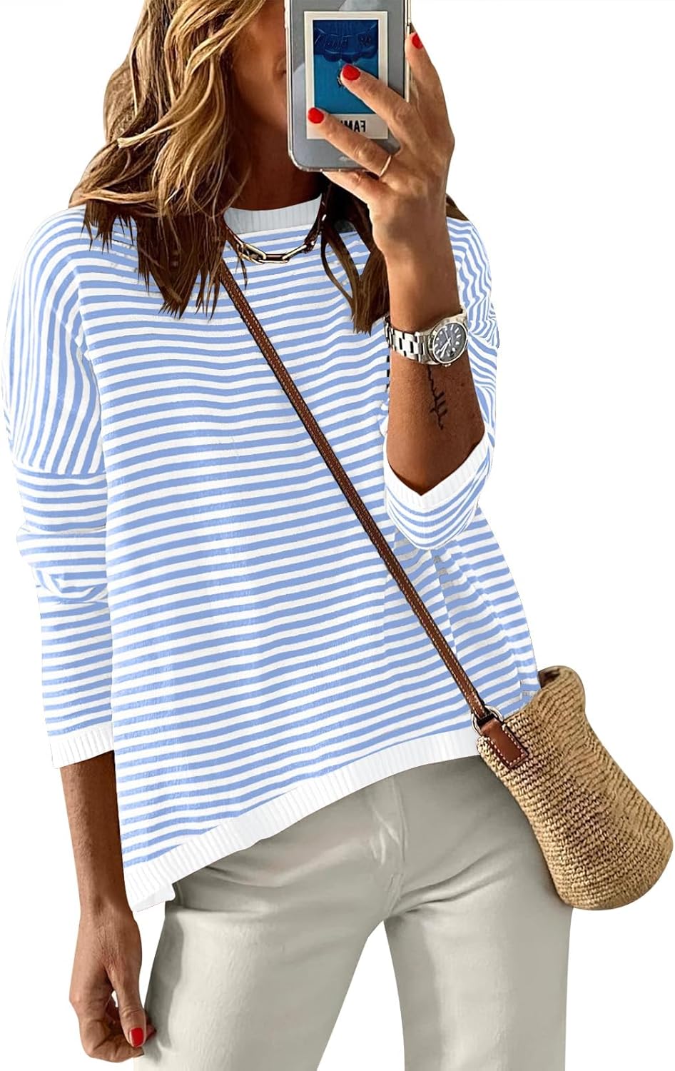 ANRABESS Womens Striped Sweaters Long Sleeve Top Crewneck Color Block Casual Loose Knitted Pullover Shirts 2025 Fall Outfits