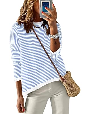 ANRABESS Womens Striped Sweaters Long Sleeve Top Crewneck Color Block Casual Loose Knitted Pullover Shirts 2025 Fall Outfits