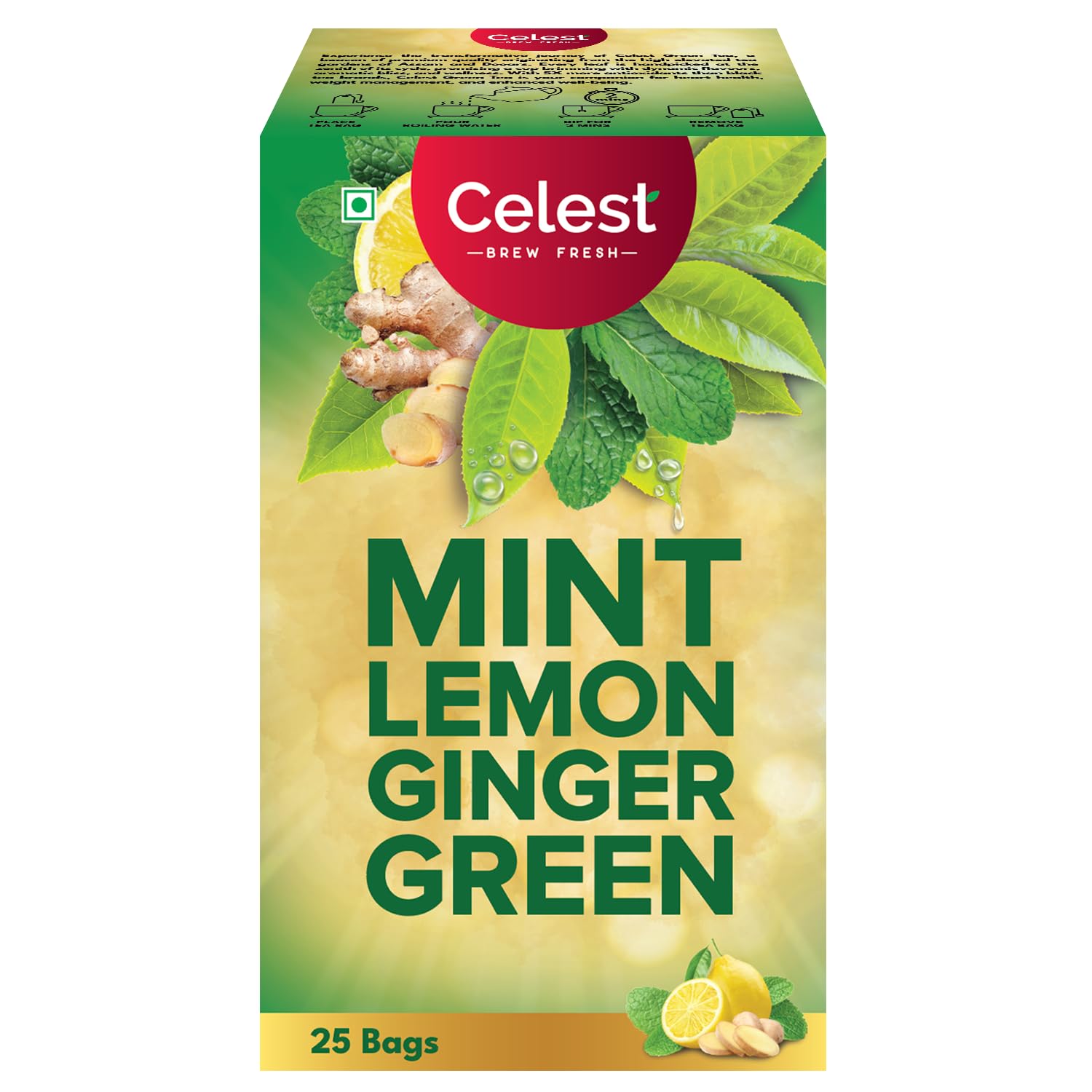Celest Green Teabags 25 pcs | Green Tea for Weight Loss | Ginger, Mint & Lemon-image-16
