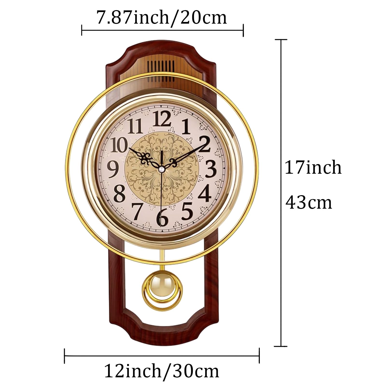 Reloj de pared con péndulo antiguo de textura vintage, simula grano de madera, movimiento silencioso de barrido sin tictac, estilo clásico retro, marco de plástico, vidrio ABS