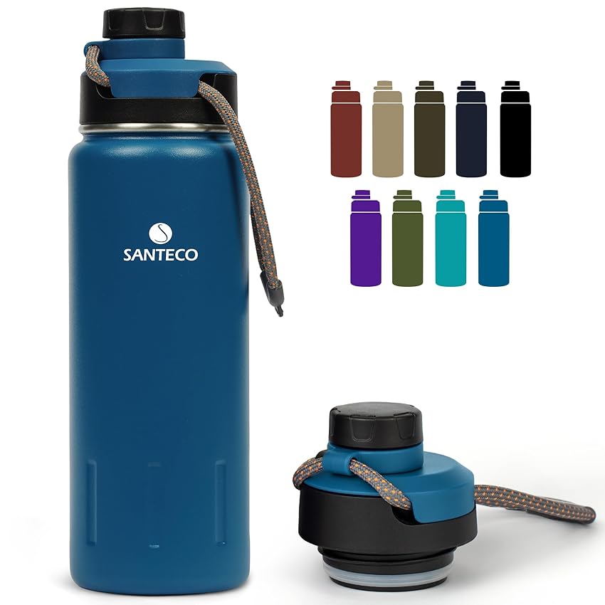 Immagine del prodotto SANTECO Bottiglia Termica 500ml/710ml, Borraccia Acciaio Inox Senza Perdite, Bottiglia d'Acqua Sportiva per Bambini, Scuola, Sport, Campeggio, Yoga, Palestra, Ciclismo, Senza BPA
