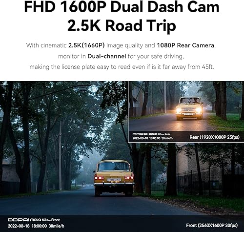 Miniatura 2 de DDPAI Cámara de tablero frontal y trasera de 2.5 K para automóvil, cámara frontal 1600P 1080P trasera para automóviles, cámara de tablero de