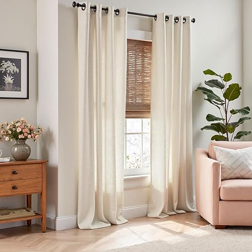 Miniatura 2 de Jinchan - Cortinas de lino texturizadas para sala de estar, con ojales en la parte superior juego de cortinas ideal para dormitorio, sala de estar,