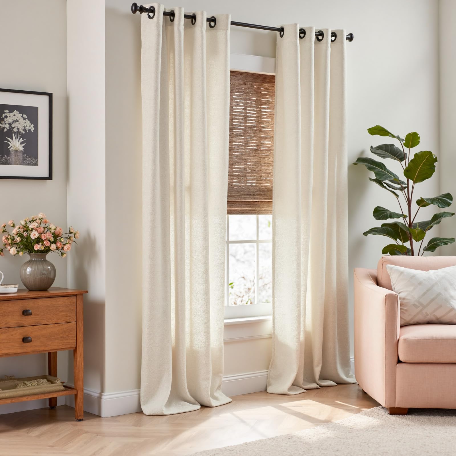Amazon.com: jinchan 108 inch Curtains Flax Linen Blend Semi