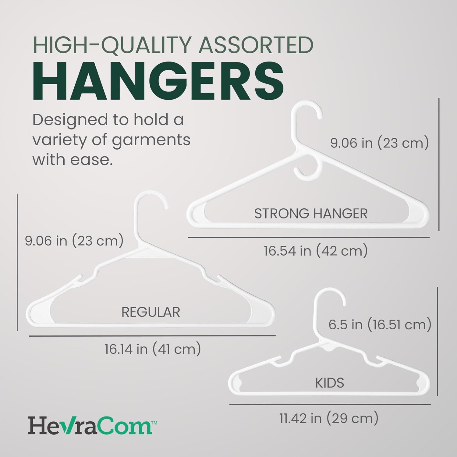 HevraCom Clothes Hangers Family Pack Strong Non Slip Hangers 50 Pack - 30 Standard, 10 Kids, 10 Heavy Duty, Space Saving Coat and Pants Hangers, Skirt Hanger for Storage, Hangers Plastic 50 Pack