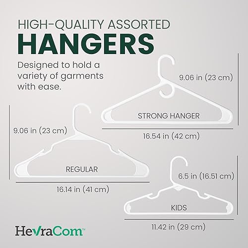 Miniatura 20 de HevraCom Perchas de plástico duraderas, paquete de 50 perchas de plástico blanco con clips para pantalones, faldas, pantalones cortos, camisas