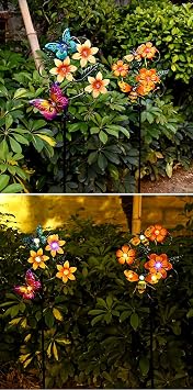 Solar Garden Stake Light Outdoor Waterproof, 32 Inch Metal Bee Flower Stake Solar Light for Patios, Yards, Lawns, Pathways, and Walkways