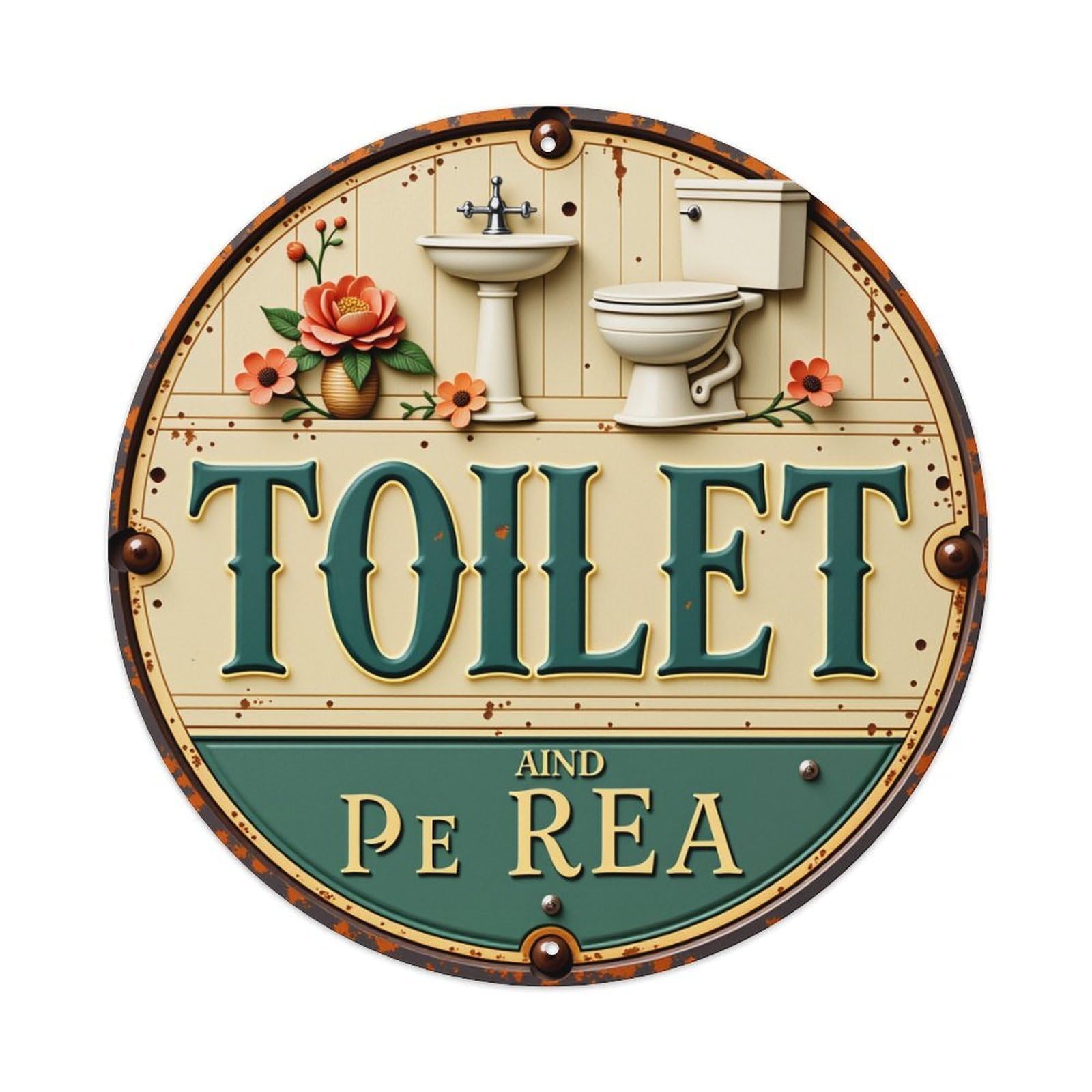 Toilet Sign With Flowers And Sink Tin Sign Vintage Style Home Bar Garden Wall Plaque Decor Metal Poster 8x12 Inch