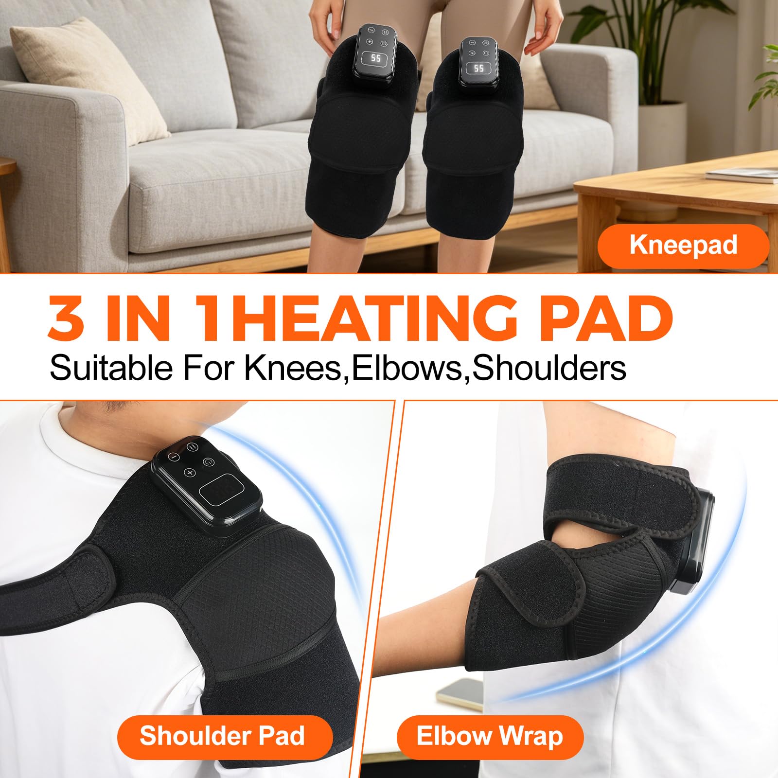 Knie Massagegerät, Elektrisches Kniemassagegerät mit 5 Heizstufen (45-65°C) & 5 Vibrationsstufen, 30 Min Timer, Knee Massager für Knie, Ellenbogen & Schulter