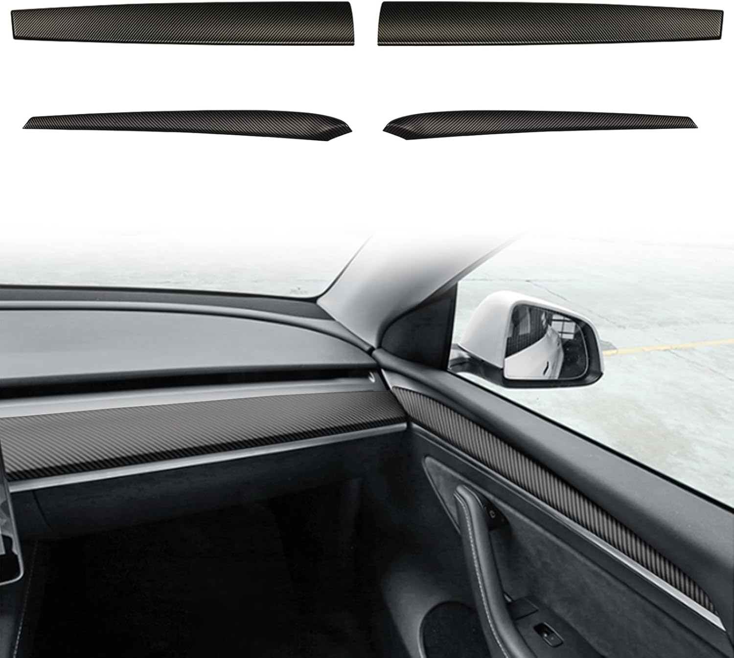 Dashboard Cover Wrap and Front Door Inner Armrest Panel Cover Trim Compatible with Tesla Model 3(2021-2023) and Model Y(2019-2024)(Light Pink)