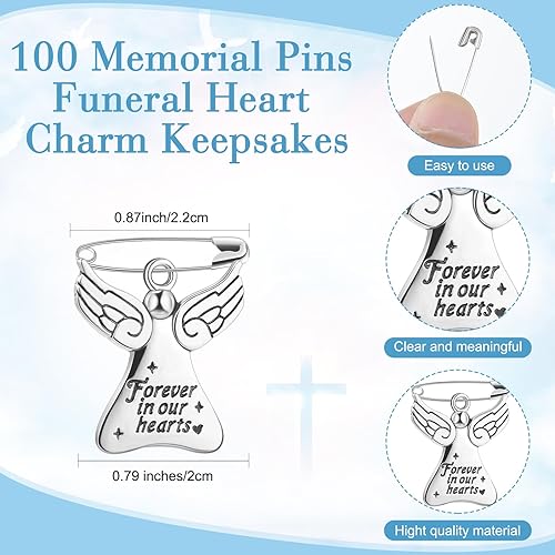 Miniatura 2 de SATINIOR 100 juegos de recuerdos fúnebres, alfileres conmemorativos de ángel de celebración de la vida con tarjetas de oración, bolsas de organza