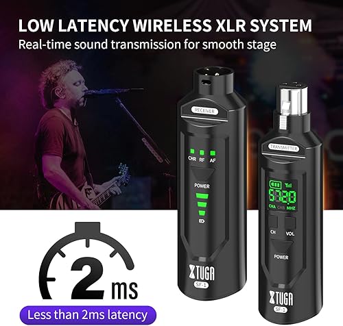 Miniatura 10 de XTUGA U95 Transmisor y receptor inalámbrico XLR Adaptador de micrófono inalámbrico, receptor XLR inalámbrico UHF Receptor transmisor de micrófono