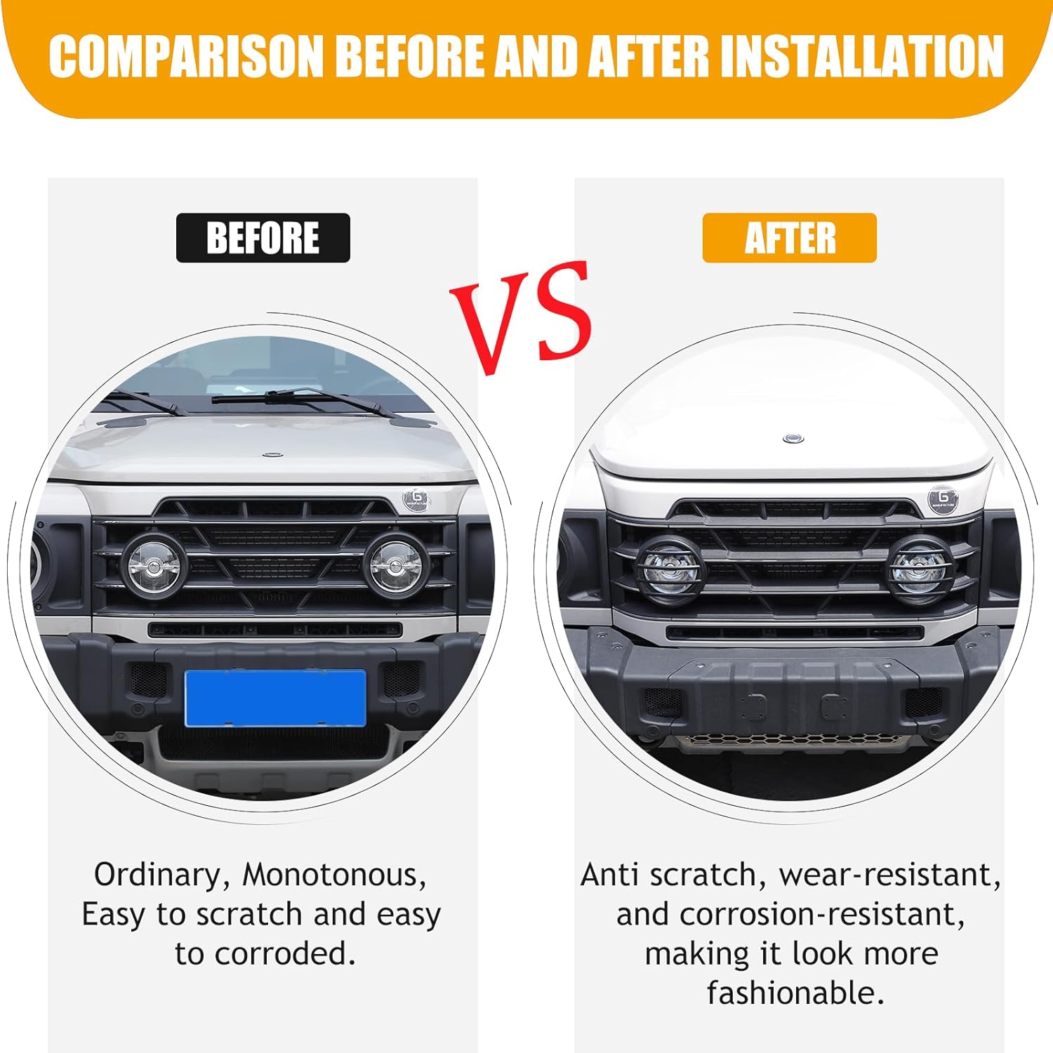 Car Front Fog Lamps Cover Fog Light Guards Cover Compatible with Ineos Grenadier 2022 2023 2024+ Lamp Exterior Frame Protection Kit Car Lights Protection Accessories 2PCS (Black)
