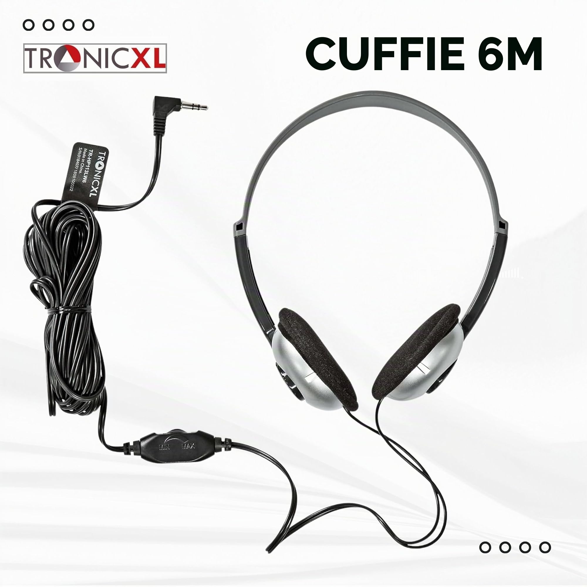 TronicXL - Cuffie per TV con cavo lungo 6 m, compatibili con televisori Samsung, LG, Sony, Toshiba, DYON, JVC, Philips, Apple, iPad, iMac, Computer, etc