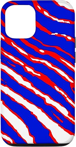 Funda retro para iPhone 13 Buffalo NY city rojo, blanco y azul, rayas de cebra loca de los años 90