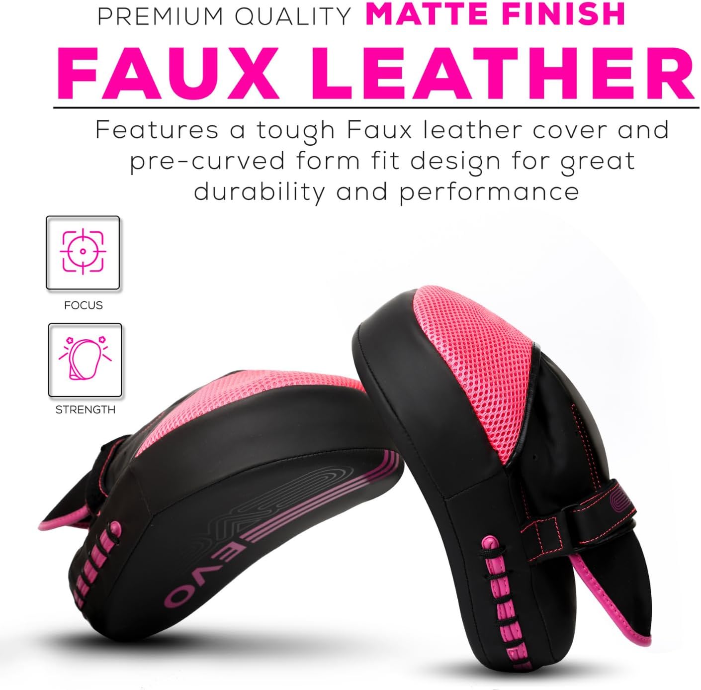 EVO Fitness Curved Matte Black Boxing Pads Men Women Boxing Mitts Focus Punching MMA Muay Thai Martial Arts Kickboxing Hook and jab Hand Target Strike Shield Training Pads