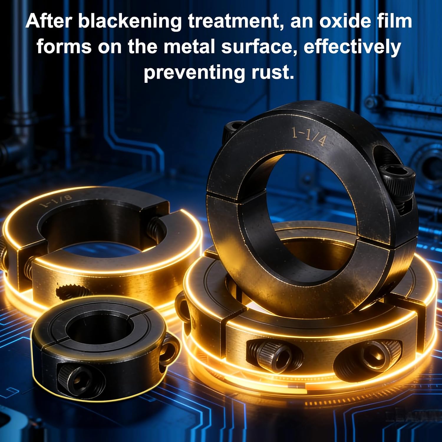 MECCANIXITY 2Pcs 1-1/4" Bore Clamp-on Shaft Collar, Black Carbon Steel Split Locking Collar 2-1/16" OD 1/2" Thick with 3/16"(4.76mm) Flat Hex Wrench for Timing Pulley, Machine Tool, Industry