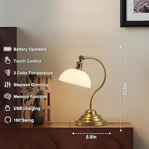 Miniatura 8 de Lámpara de mesa LED inalámbrica, lámpara de escritorio con brazo oscilante de 180, funciona con pilas, regulable3 colores, luz de mesa recargable