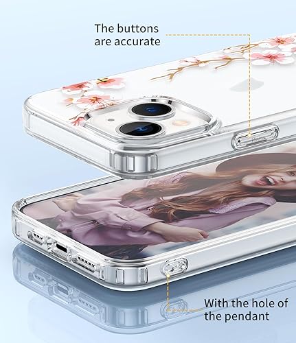 Miniatura 4 de ZQWY Funda floral compatible con iPhone 15, diseño de patrón de flores transparentes, policarbonato duro + funda protectora de TPU suave para