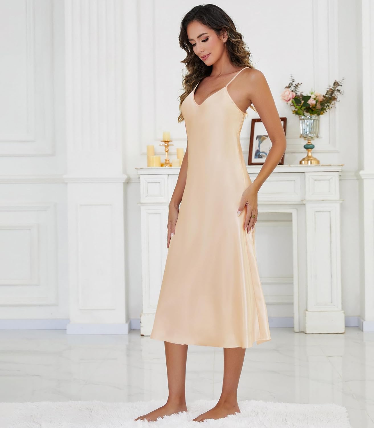 Silk Nightgown for Women Long Satin Sleep Slip Dress Silky Night Dress V Neck Chemise Nightie Soft Nightwear - Image 3