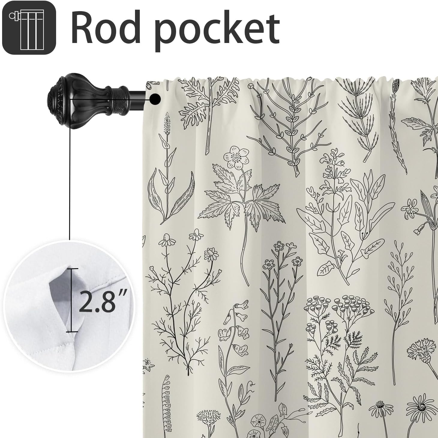 Coxila Floral Kitchen Window Curtain 27.5 x 39 Inch Rod Pocket Small Short Mini Cafe Farmhouse Vintage Beige Rustic Country Retro Flower Living Room Bedroom Home Treatment Set of 2 Panels Drapes Tiers