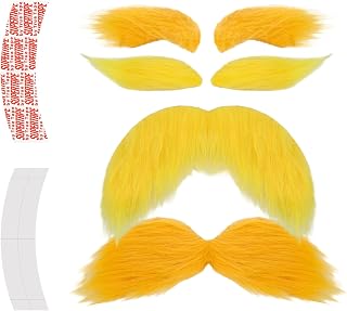 Yellow Mustache and Eyebrows for Women Man Adult, 2PCS | Halloween Costume，Funny Party Accessories，Comes with 2 adhesive patches