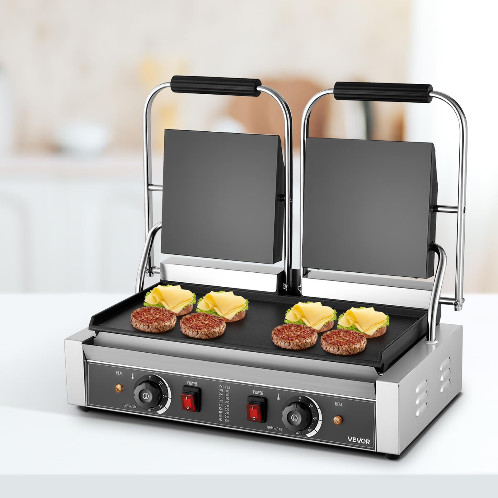 VEVOR 3600W Grill elettrico per panini,doppia piastra per panini con piastra smaltata piatta da 48,5x23 cm,piastra per panini in acciaio inox,controllo della temperatura,per hamburger,bistecche,cucina