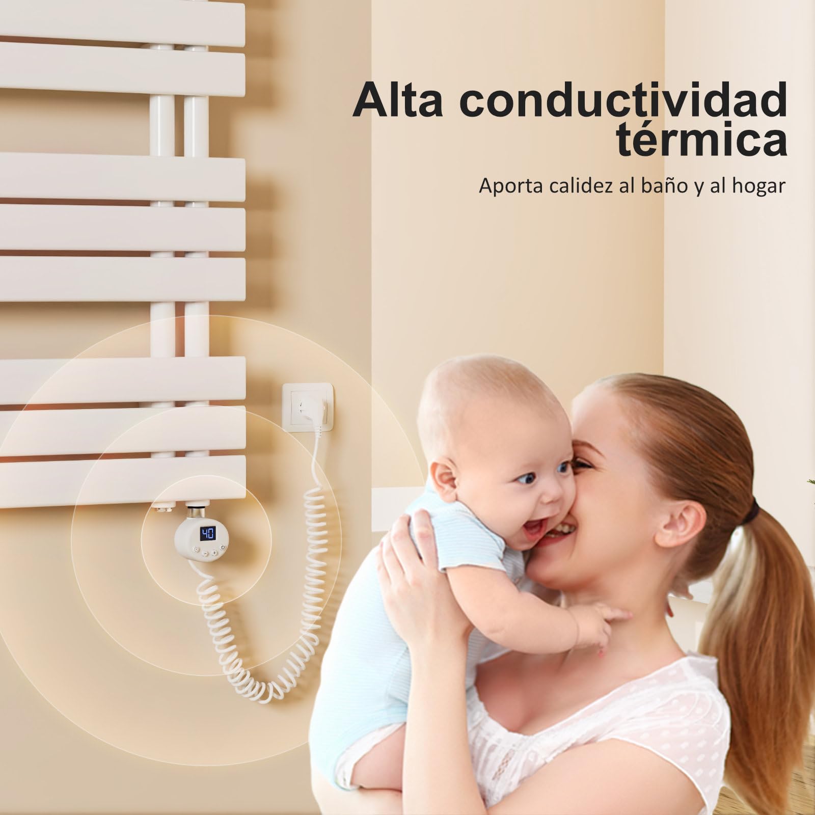 EMKE Toallero Eléctrico con Termostato 900W, Cartucho Calefactor de Acero Inoxidable para Radiador, Controlador Electrónico de Temperatura y Función de Temporizador, Blanco