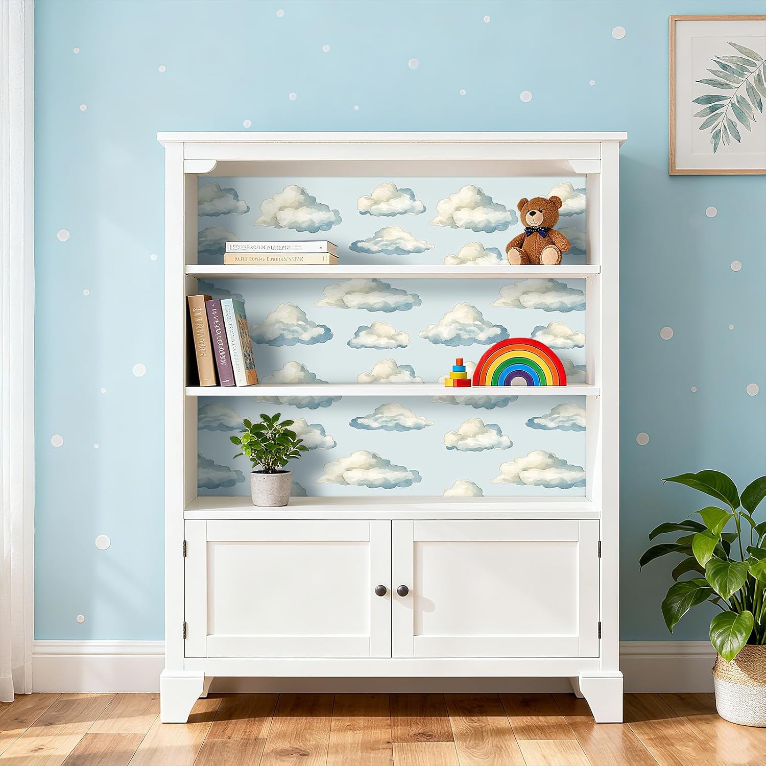 LACHEERY Light Blue and White Cloud Wallpaper Peel and Stick Blue Sky Clouds Wallpaper for Kids Room Nursery Removable Wall Paper Self Adhesive Could Contact Paper Peel and Stick for Walls 17.5"x79"
