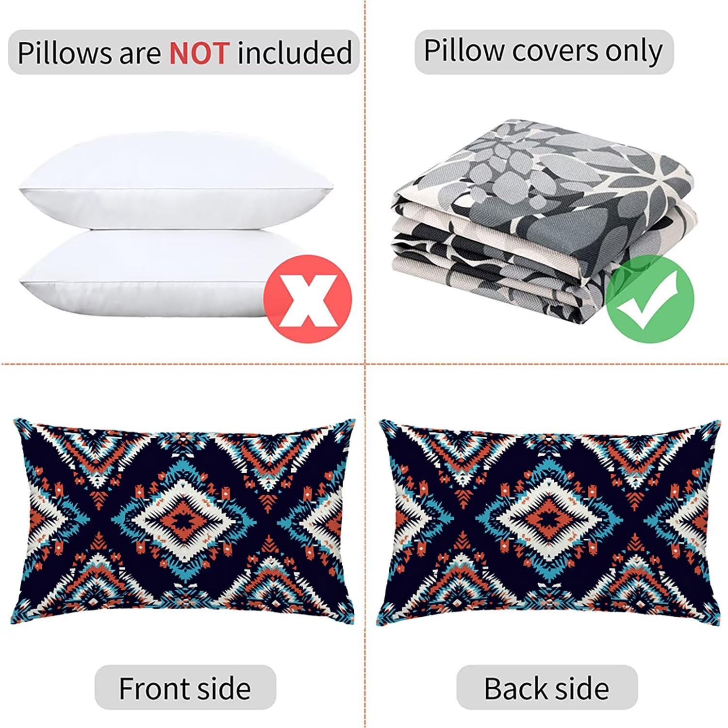 Bohême Taies d'oreiller 70x90 Housse Coussin Velours Lot de 2, Taie Oreiller Bleu Marine, Douce Respirante Housse de Coussin Canapé Impermeable pour Salon Jardin avec Fermeture Éclair Invisible K2-451